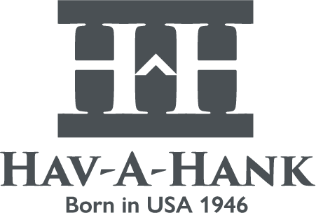Hav-A-Hank Final logo - 1 color - Charcoal-small Hav-A-Hank logo with a stylized emblem above the text HAV-A-HANK and Born in USA 1946.