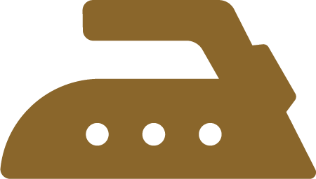 A simple brown icon of an iron with three circular holes on its base, set against a light background, reminiscent of the crisp look achieved when pressing a handkerchief.